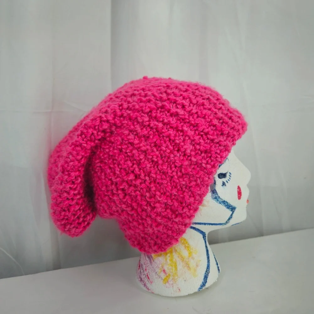 Handmade Soft Chunky Knit Slouchy Beanie Hat Bright Pink Unisex ‎ Crochet